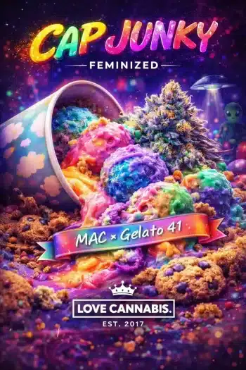 cap junky strain Colorful cannabis-themed ice cream design