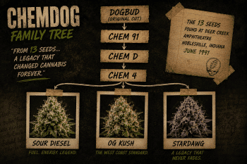 Chemdog family tree showing Chem 91 Chem D Chem 4 Sour Diesel OG Kush and Stardawg