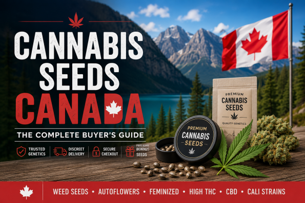 Cannabis Seeds Canada Buyer's Guide featuring Canadian mountains and premium cannabis seeds